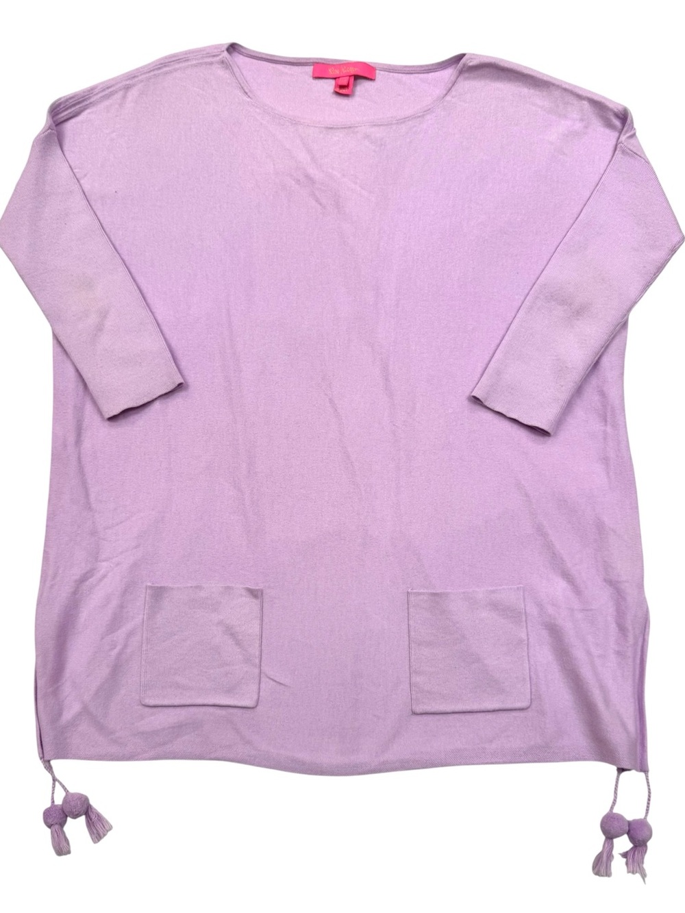 Lilly Pulitzer Elba Sweater XS Lilac Lavender Tassel Pocket Tunic Poncho